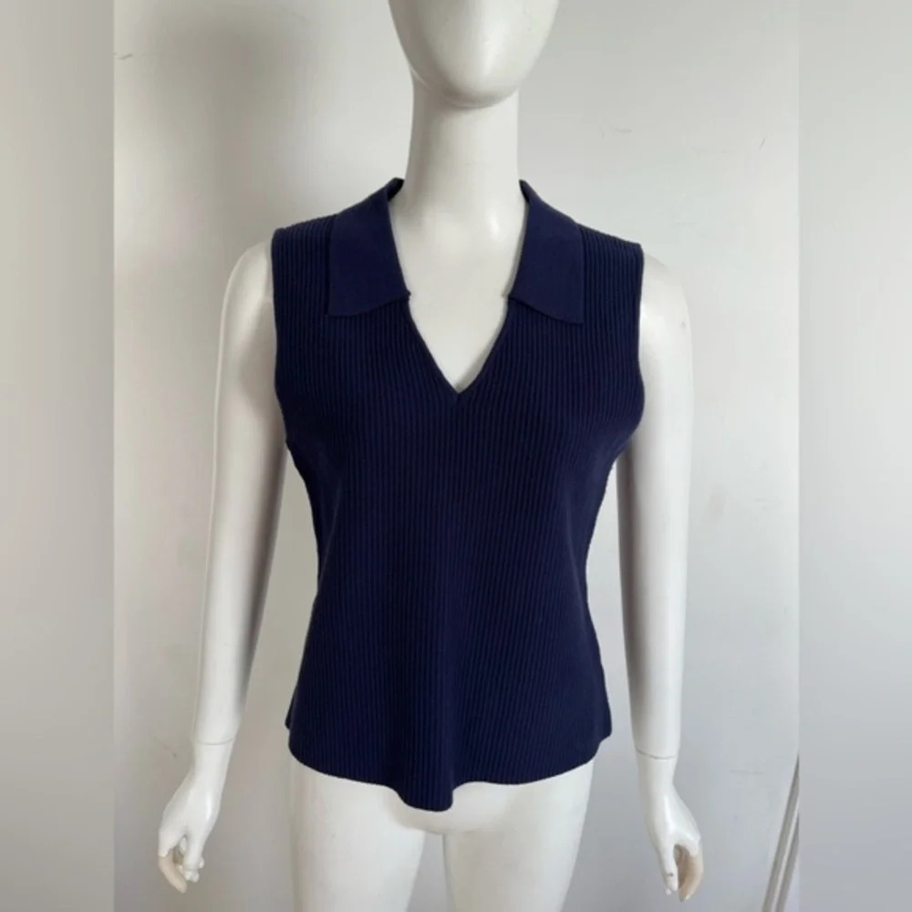 Marled Tank V Neck Blue Shirt Top Size Large NWT knit style top vest ribbed